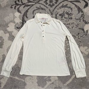 Badgley Mischka Ivory soft stretch snap button collar long sleeve blouse